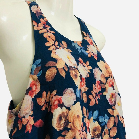J Crew Silk Floral Tank Navy Blue Pink Size 6 - Picture 2 of 7